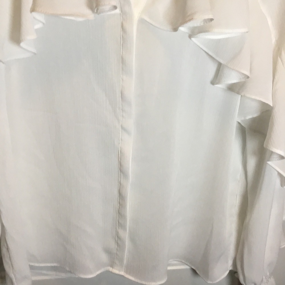 Zara White Ruffle Tiered Button Down Blouse Smocked Cuff Long Sleeve Medium - Picture 6 of 7